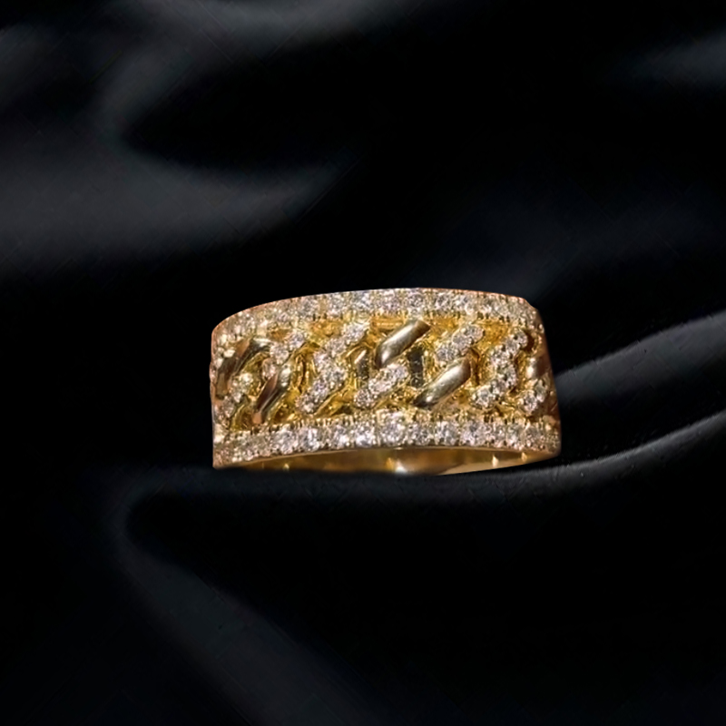 1 Ctw 925s & Vvs Moissanite Cuban Link Ring In Gold With Iced Out Shine