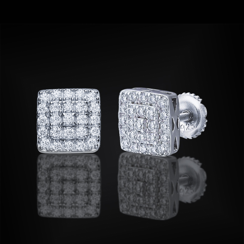 925s & Vvs Moissanite Square Bling Earrings With Street Luxury Shine