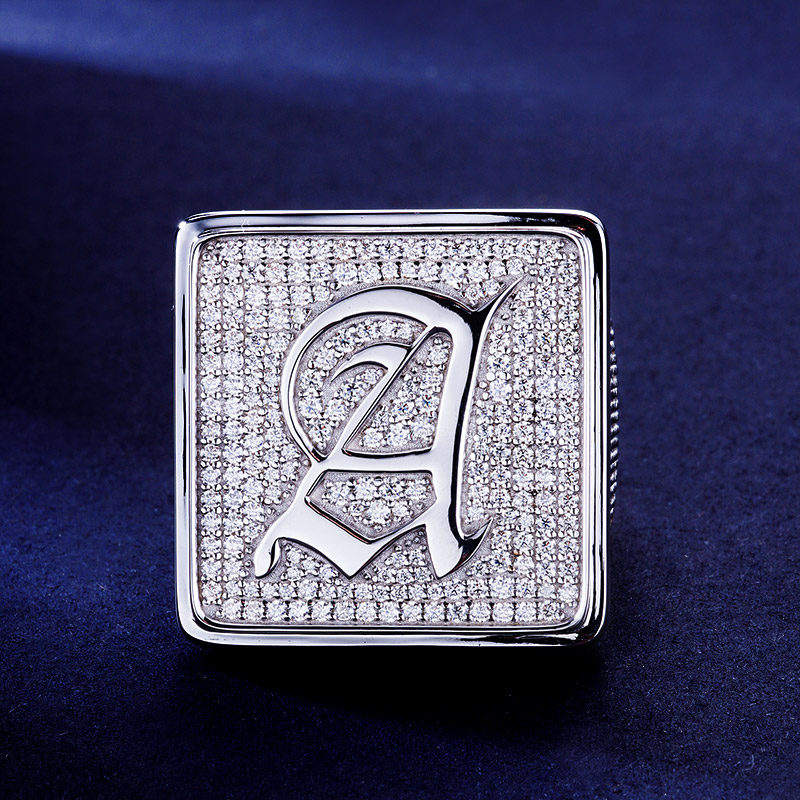 925s & Vvs Moissanite Old English Font 26 Initial Letters Ring Iced Out - Image 4