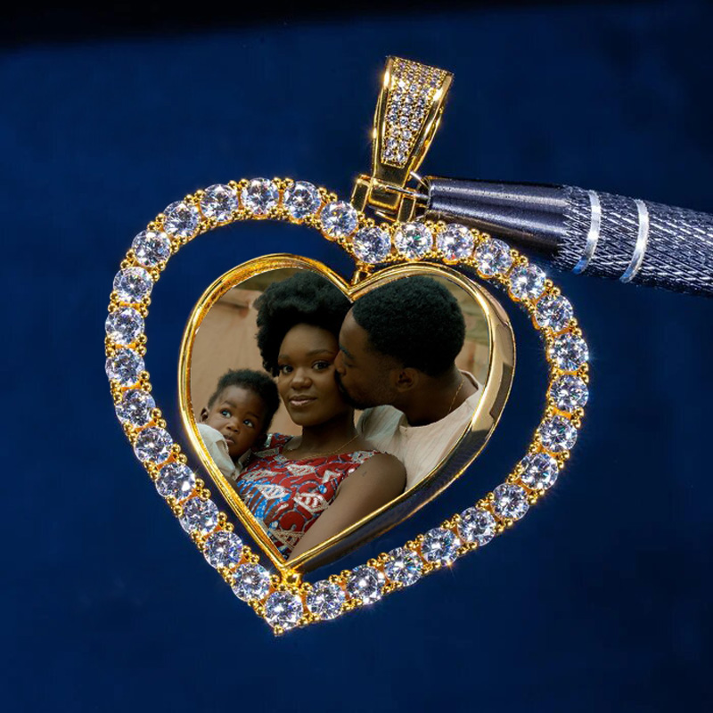 925s & Vvs Moissanite Custom Love Heart Shaped Rotatable Picture Pendant - - Image 3
