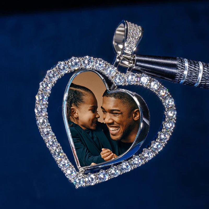 925s & Vvs Moissanite Custom Love Heart Shaped Rotatable Picture Pendant - - Image 4