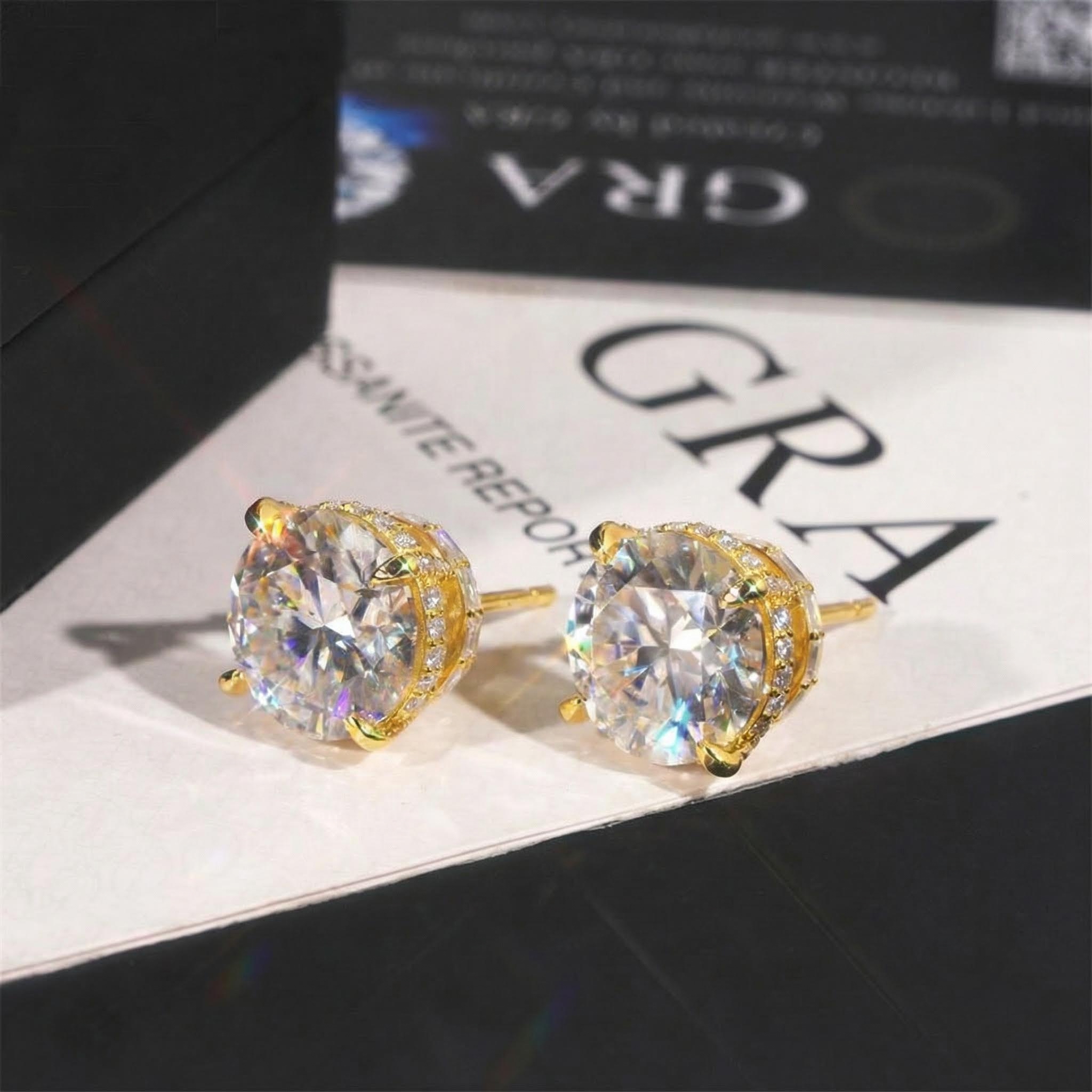 925s & Vvs Moissanite Round&baguette Cut Full Paved Earrings Iced Out - Image 3