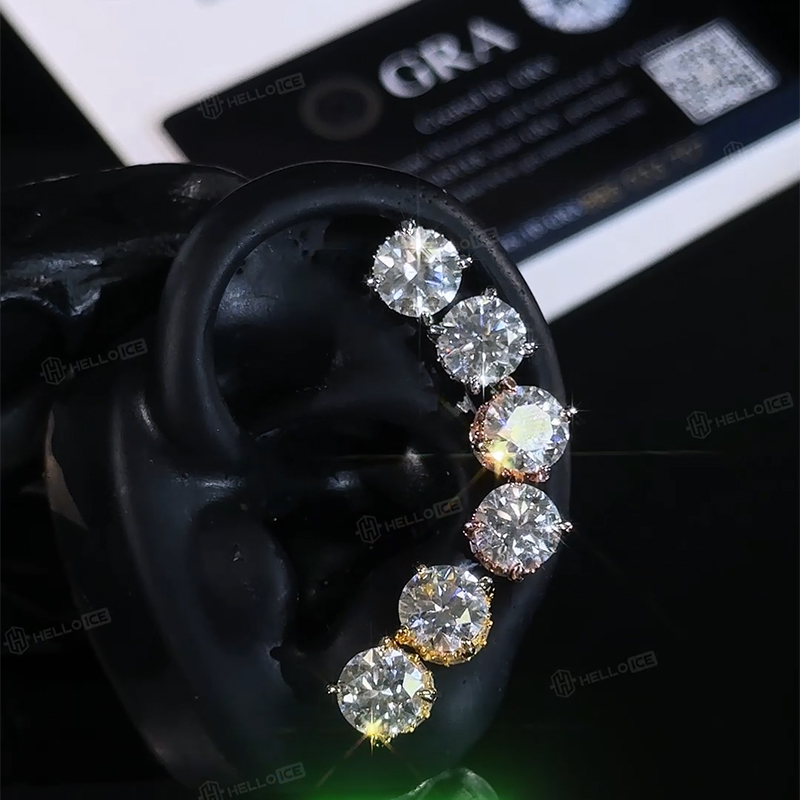 925s & Vvs Moissanite Round&baguette Cut Full Paved Earrings Iced Out - Image 4