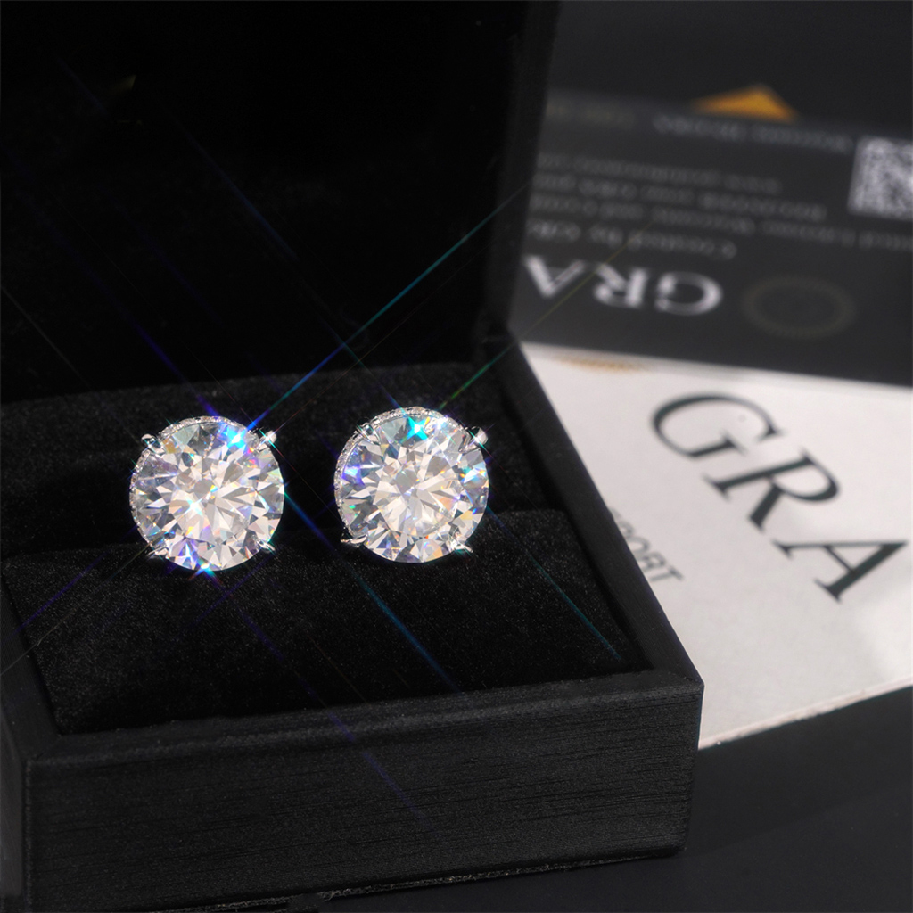 925s & Vvs Moissanite Round&baguette Cut Full Paved Earrings Iced Out - Image 7