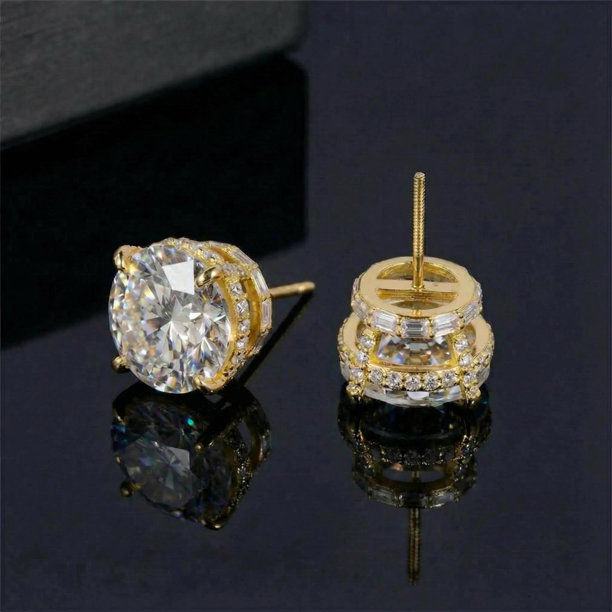 925s & Vvs Moissanite Round&baguette Cut Full Paved Earrings Iced Out