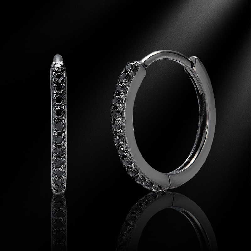 925s & Vvs Moissanite Black/emerald Micro Pave Hoop Earrings In Black Gold - Image 3