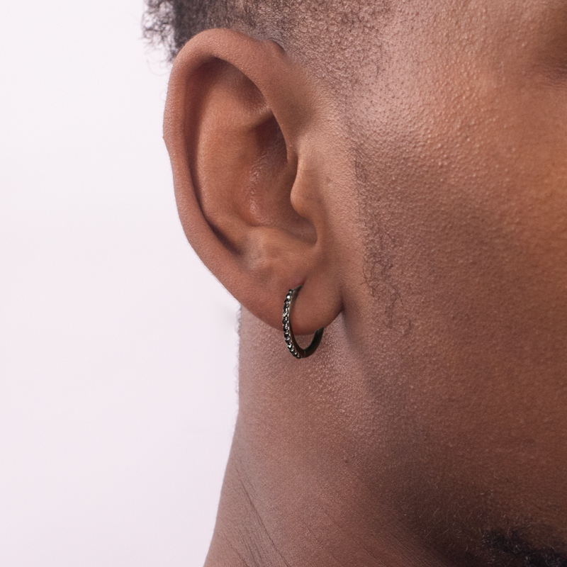 925s & Vvs Moissanite Black/emerald Micro Pave Hoop Earrings In Black Gold - Image 5