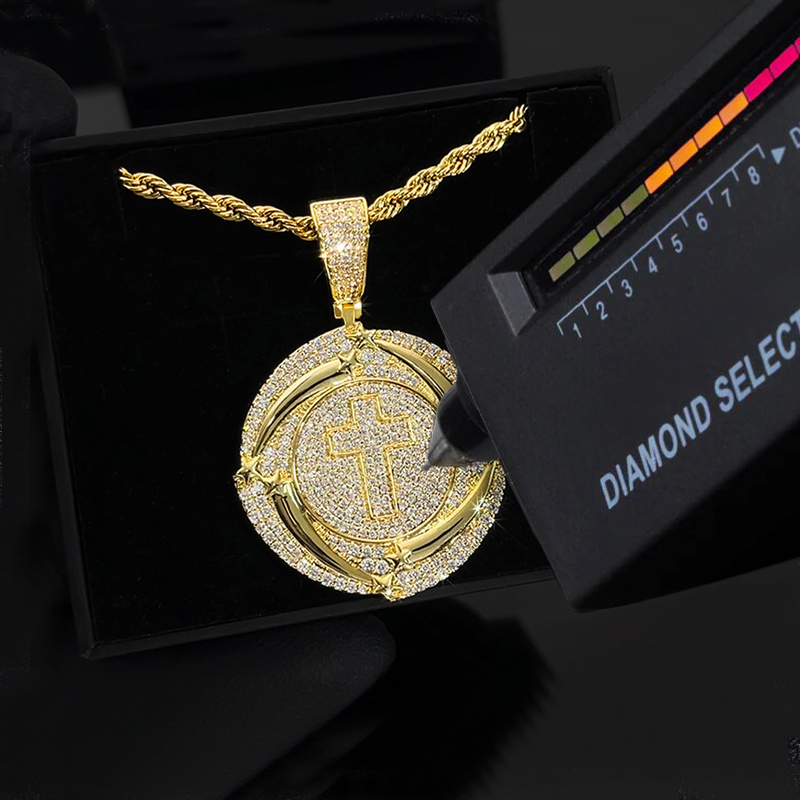 925s & Vvs Moissanite Cross Star Disc Pendant With Iced Out Shine - Image 3