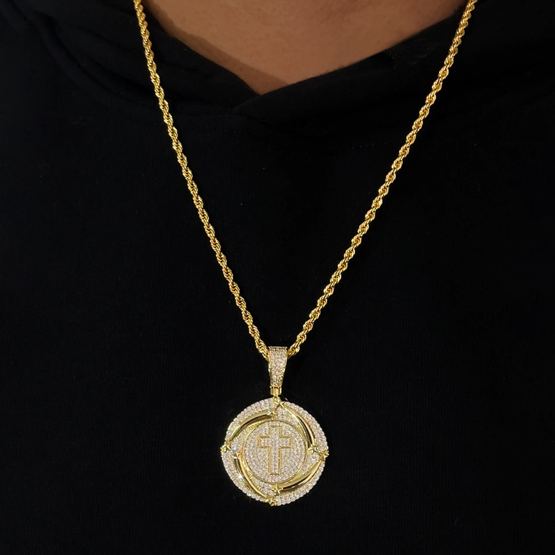 925s & Vvs Moissanite Cross Star Disc Pendant With Iced Out Shine - Image 5