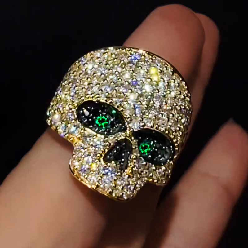 925s & Vvs Moissanite Emerald Skull Ring Iced Out Shine With Street Luxury - Image 3