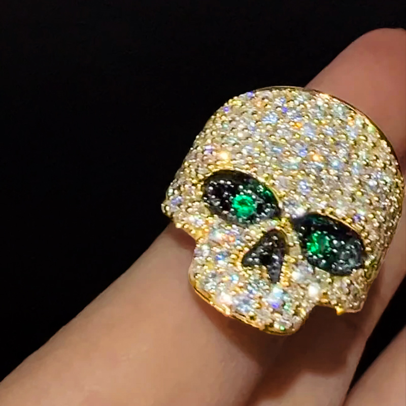 925s & Vvs Moissanite Emerald Skull Ring Iced Out Shine With Street Luxury - Image 4