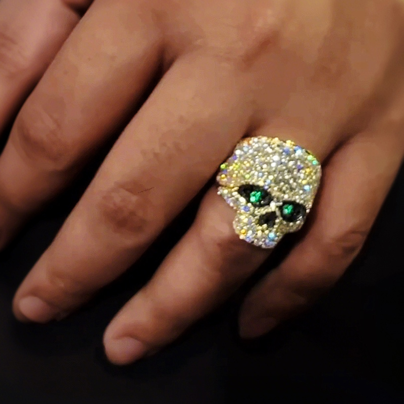 925s & Vvs Moissanite Emerald Skull Ring Iced Out Shine With Street Luxury - Image 5