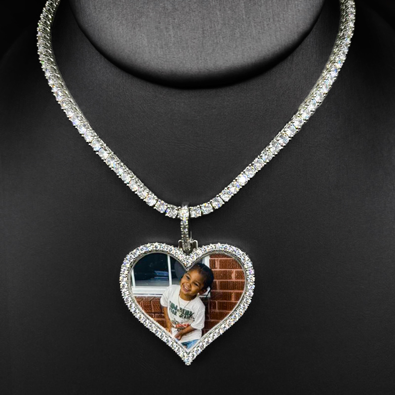 925s & Vvs Moissanite Custom Love Heart Shaped Picture Pendant Iced Out - Image 3