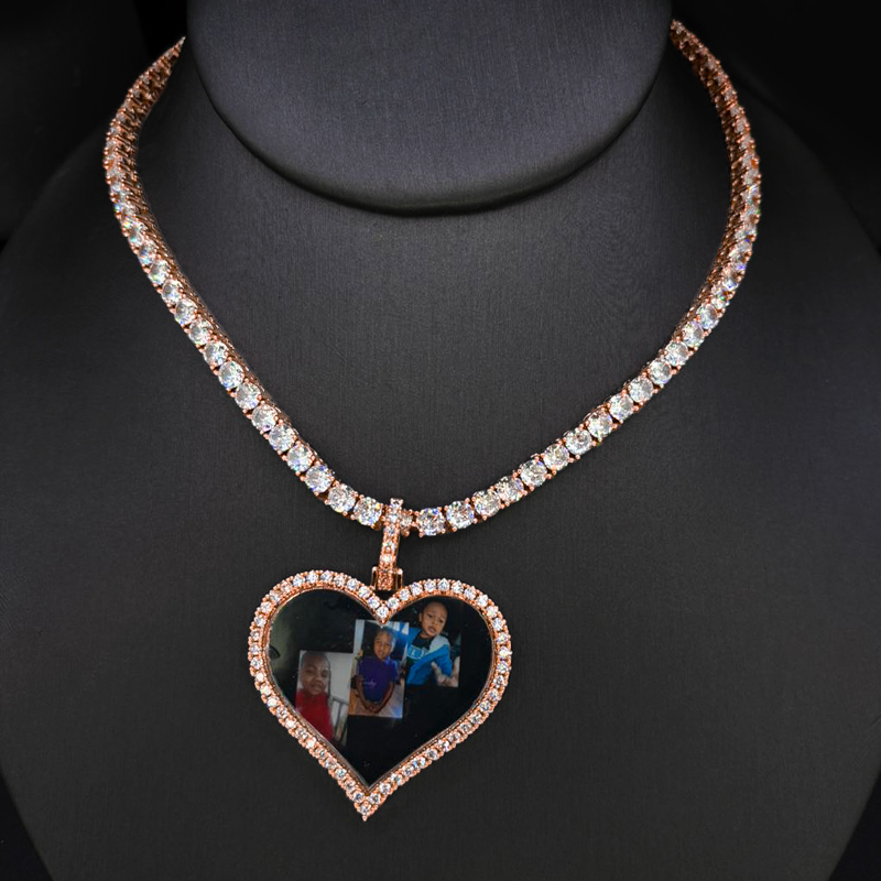 925s & Vvs Moissanite Custom Love Heart Shaped Picture Pendant Iced Out - Image 5