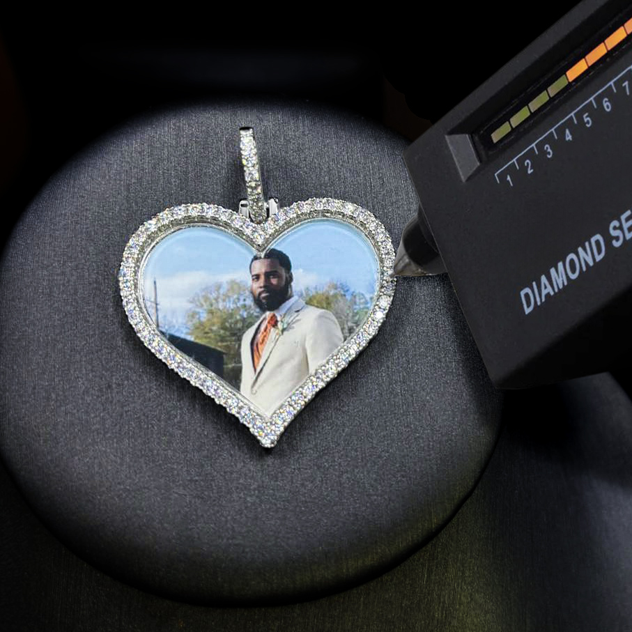 925s & Vvs Moissanite Custom Love Heart Shaped Picture Pendant Iced Out