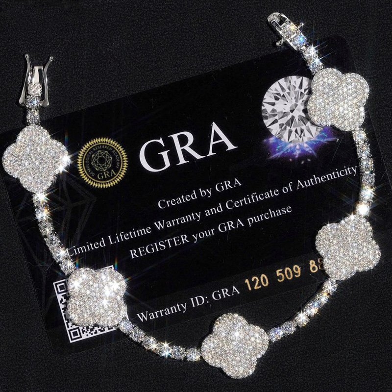 3mm 925s & Vvs Moissanite Four Leaves Tennis Bracelet Iced Out - Image 3