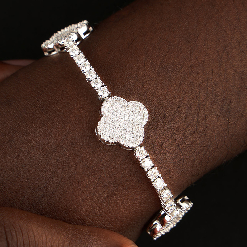 3mm 925s & Vvs Moissanite Four Leaves Tennis Bracelet Iced Out - Image 4