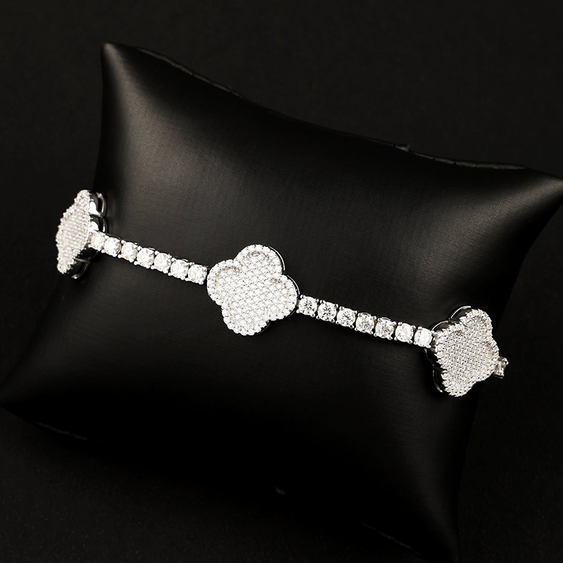 3mm 925s & Vvs Moissanite Four Leaves Tennis Bracelet Iced Out - Image 5