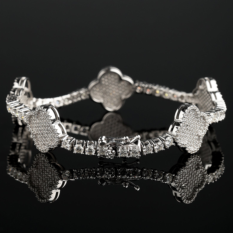 3mm 925s & Vvs Moissanite Four Leaves Tennis Bracelet Iced Out - Image 6