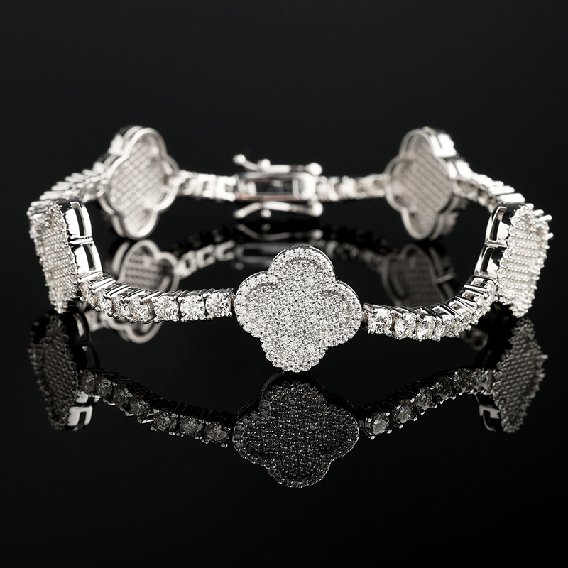 3mm 925s & Vvs Moissanite Four Leaves Tennis Bracelet Iced Out