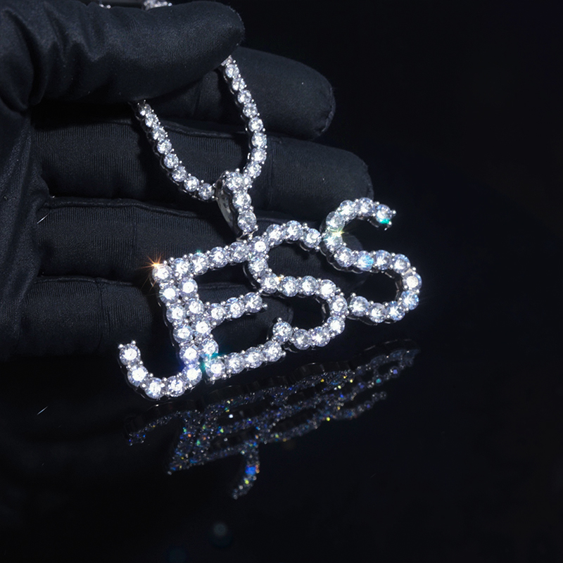 925s & Vvs Moissanite 3mm Diamond Name Pendant With Iced Out Shine - Image 3