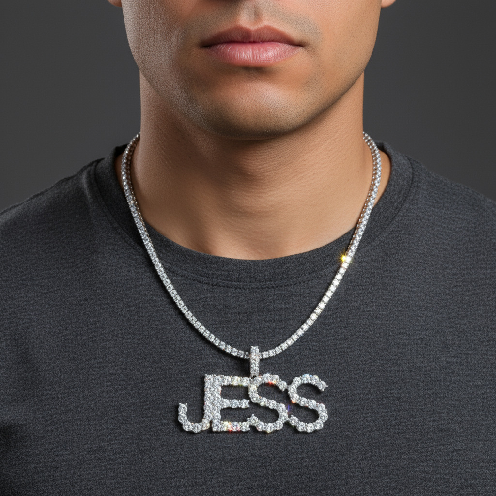 925s & Vvs Moissanite 3mm Diamond Name Pendant With Iced Out Shine - Image 10