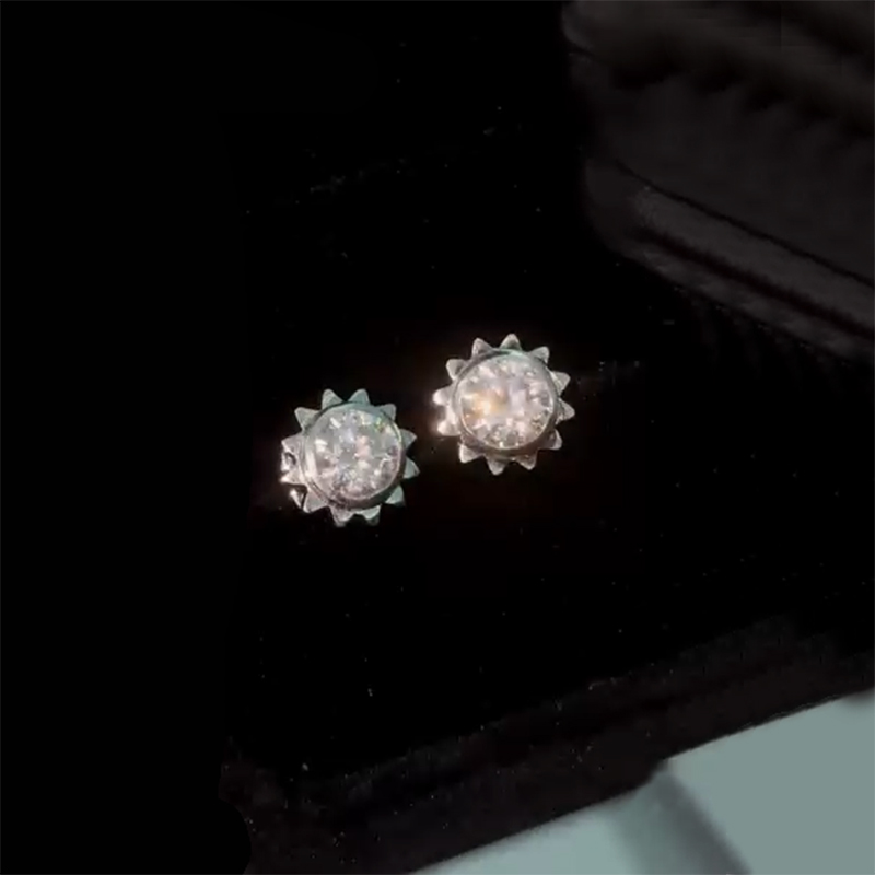 S925 & Vvs Moissanite Round Cut Sun Earrings With Iced Out Shine - Image 3