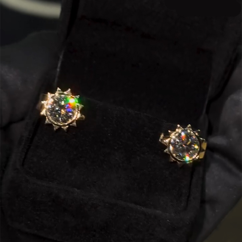 S925 & Vvs Moissanite Round Cut Sun Earrings With Iced Out Shine - Image 6