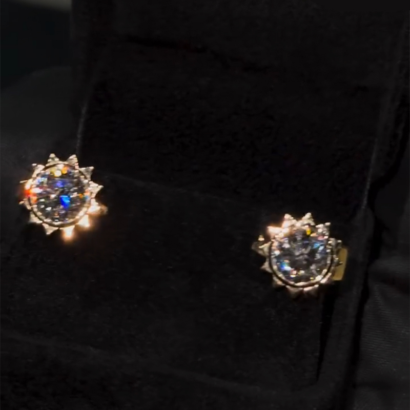 S925 & Vvs Moissanite Round Cut Sun Earrings With Iced Out Shine