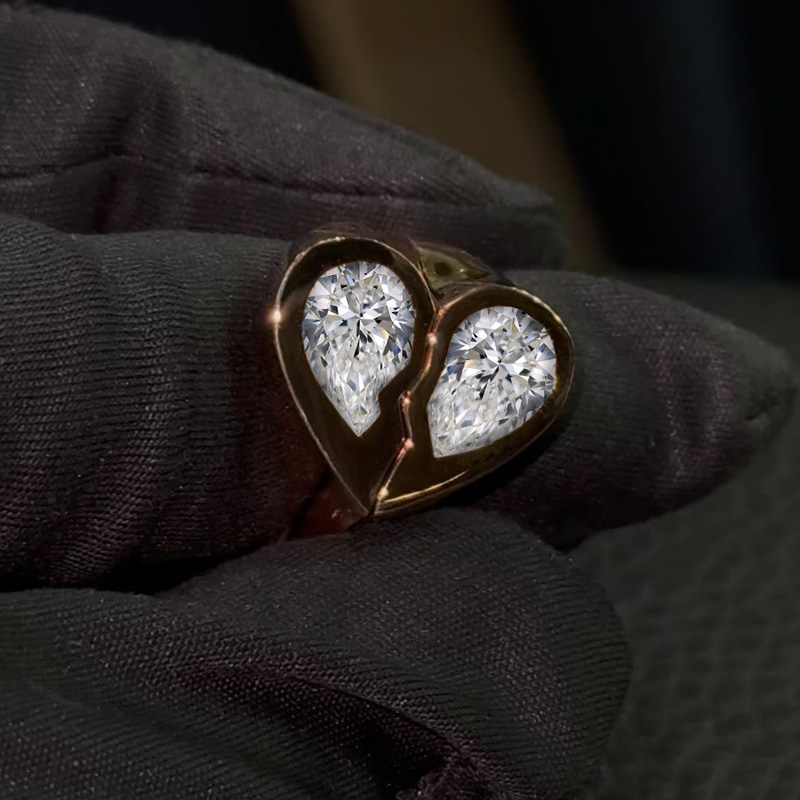 10 Ctw Moissanite 2pcs Pear Cut Broken Heart Ring In S925 Silver Iced Out - Image 3