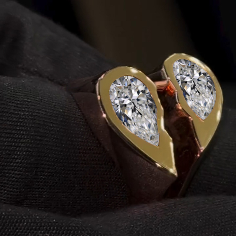 10 Ctw Moissanite 2pcs Pear Cut Broken Heart Ring In S925 Silver Iced Out - Image 4