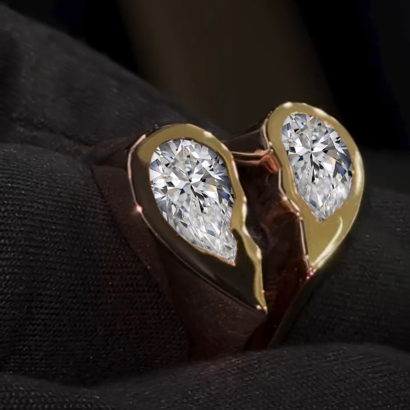 10 Ctw Moissanite 2pcs Pear Cut Broken Heart Ring In S925 Silver Iced Out - Image 5