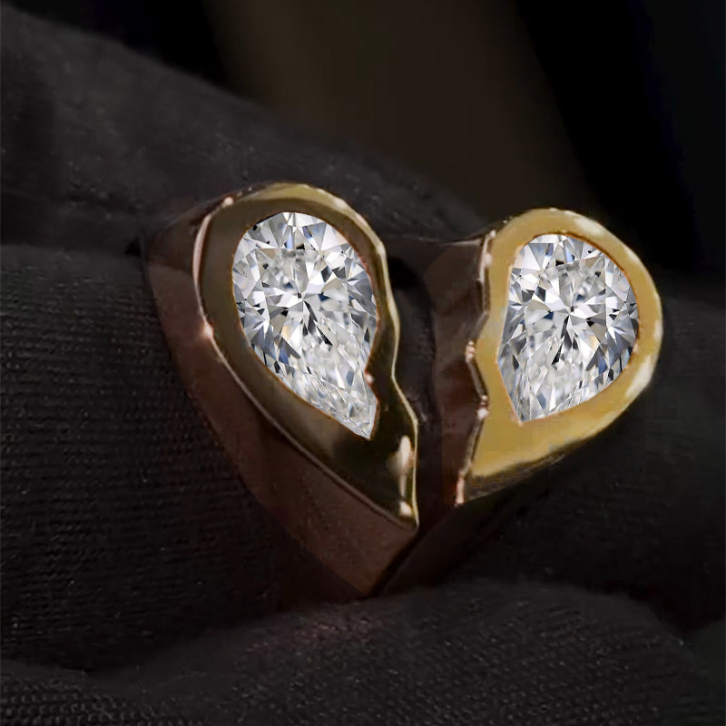10 Ctw Moissanite 2pcs Pear Cut Broken Heart Ring In S925 Silver Iced Out