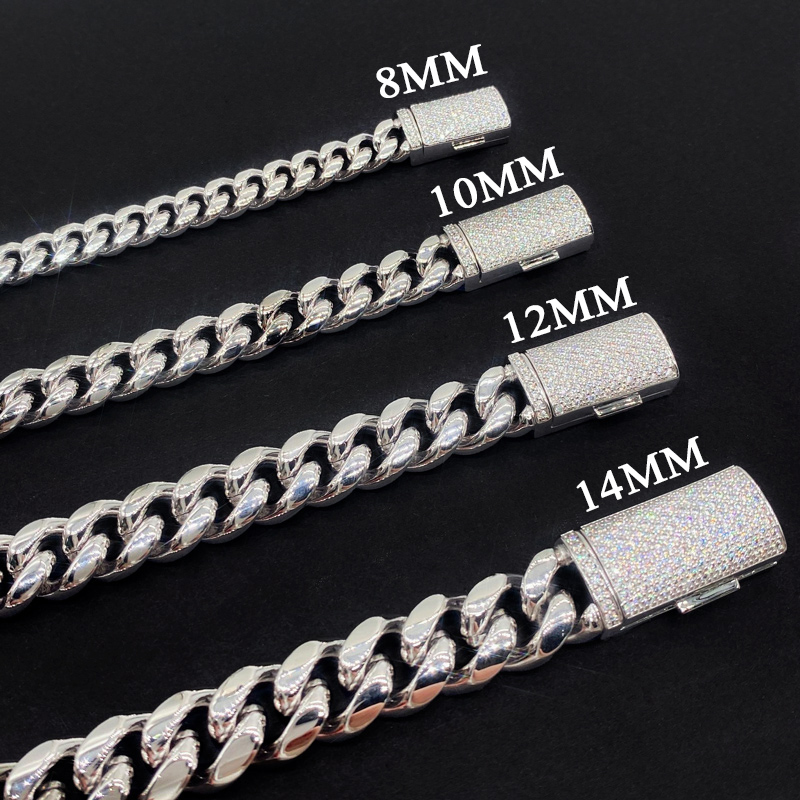 8mm/10mm/12mm/14mm 925s & Vvs Moissanite Box Clasp Stainless Steel Cuban - Image 8