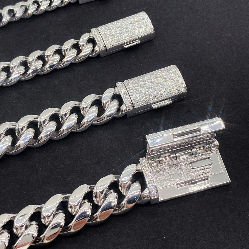 8mm/10mm/12mm/14mm 925s & Vvs Moissanite Box Clasp Stainless Steel Cuban - Image 9