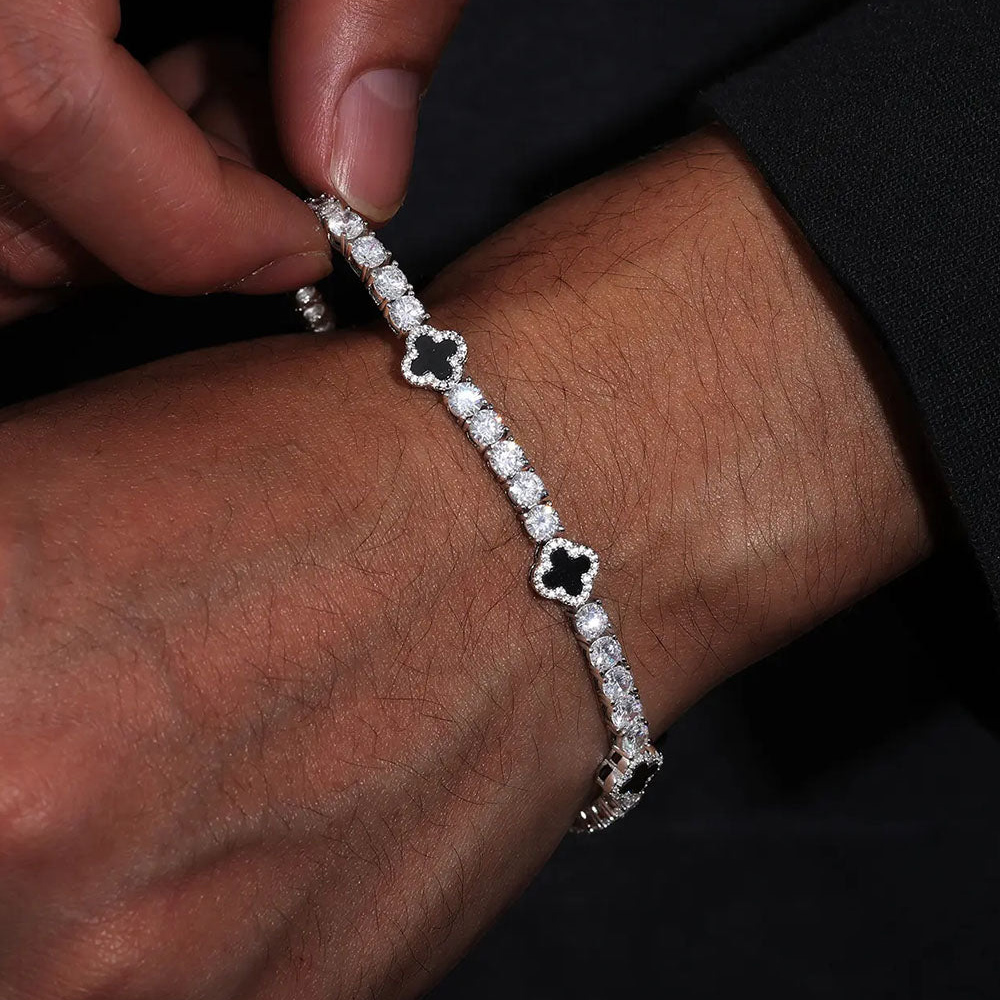 925s & Vvs Moissanite Four Leaf Clover Black Onyx Tennis Bracelet Iced Out - Image 8