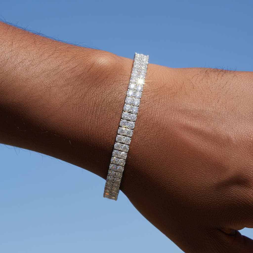6mm 925s & Vvs Moissanite 2 Row Tennis Bracelet With Iced Out Shine - Image 5