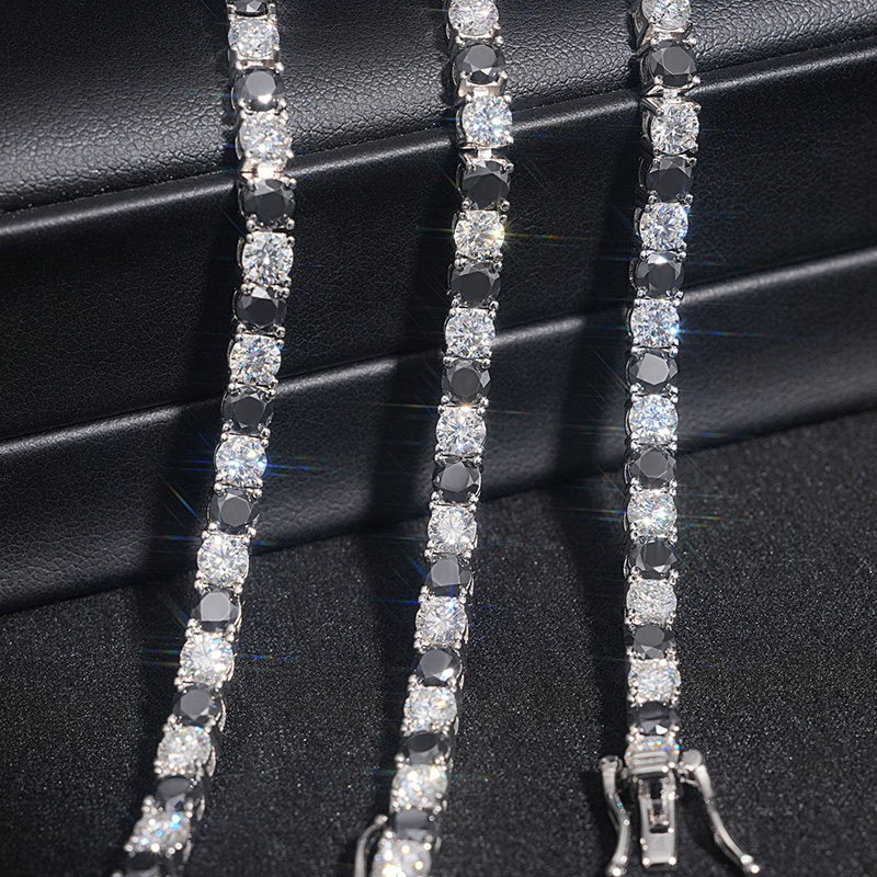 4mm 925s & Vvs Moissanite Black&white Tennis Bracelet Iced Out