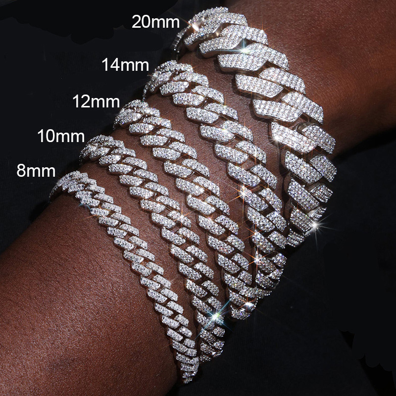 8mm-20mm 925s & Vvs Moissanite Prong Cuban Link Bracelet Iced Out