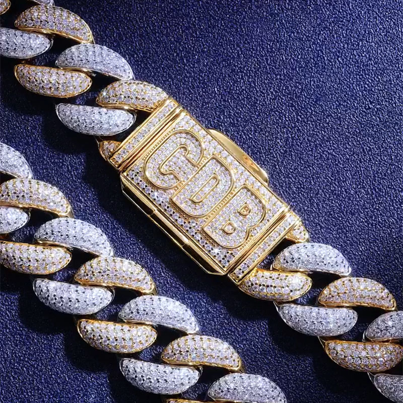 20mm Moissanite S925 Silver Cuban Link Bracelet With Custom Name Box Clasp - Image 5