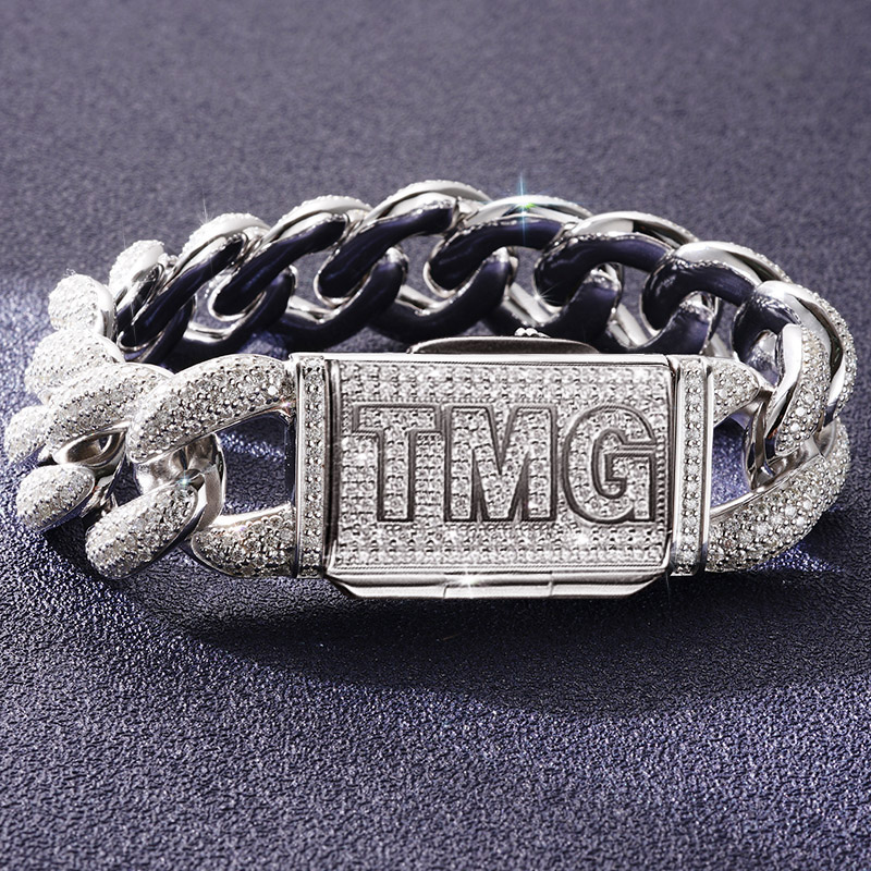 20mm Moissanite S925 Silver Cuban Link Bracelet With Custom Name Box Clasp