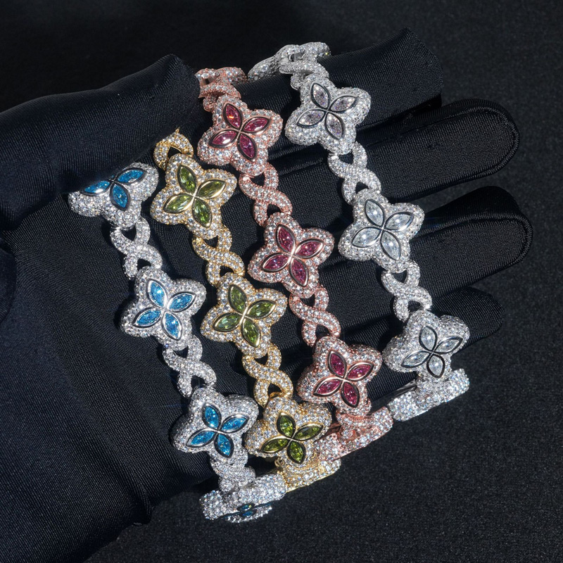 15mm 925s & Vvs Moissanite Colorful Clover Bracelet With Iced Out Shine - Image 3