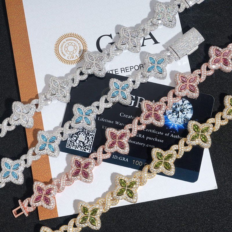 15mm 925s & Vvs Moissanite Colorful Clover Bracelet With Iced Out Shine - Image 4