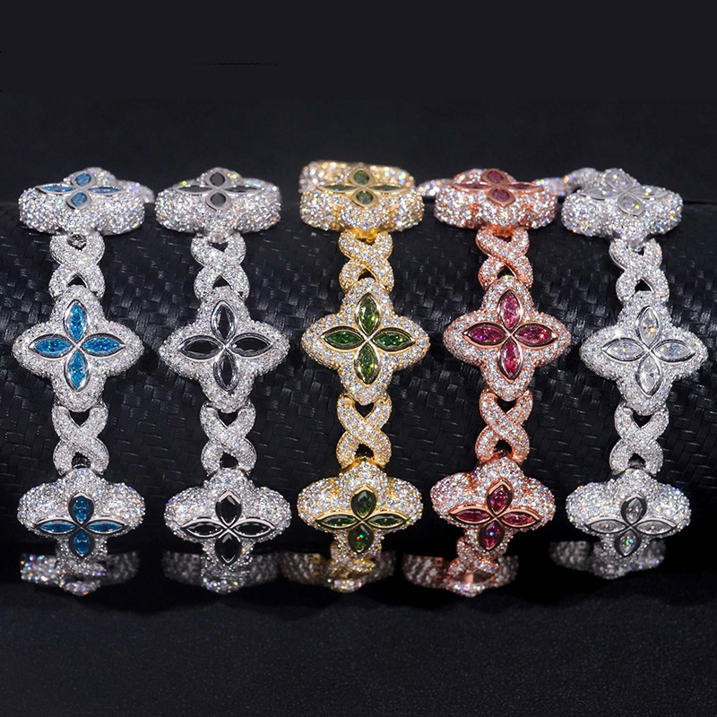 15mm 925s & Vvs Moissanite Colorful Clover Bracelet With Iced Out Shine - Image 6