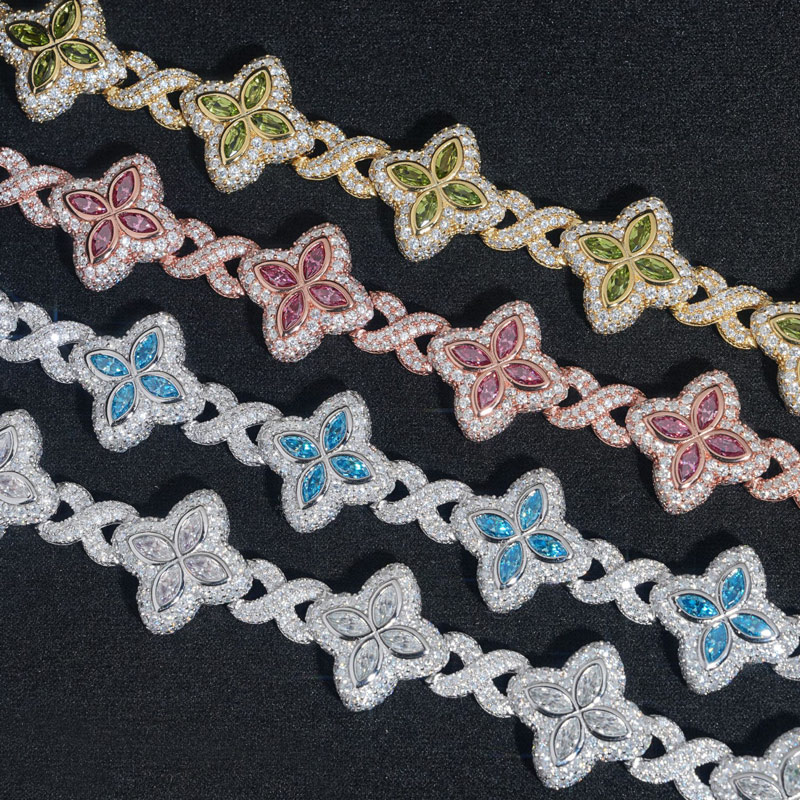 15mm 925s & Vvs Moissanite Colorful Clover Bracelet With Iced Out Shine - Image 7