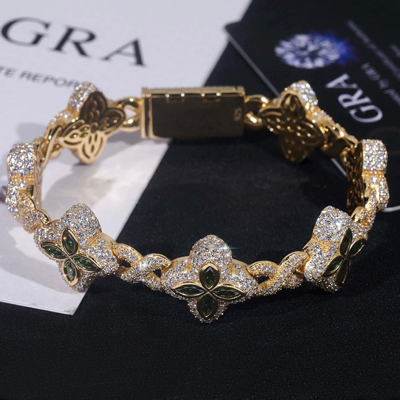 15mm 925s & Vvs Moissanite Colorful Clover Bracelet With Iced Out Shine - Image 8