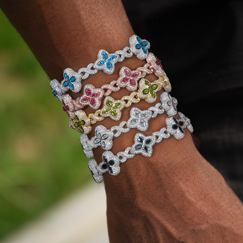 15mm 925s & Vvs Moissanite Colorful Clover Bracelet With Iced Out Shine