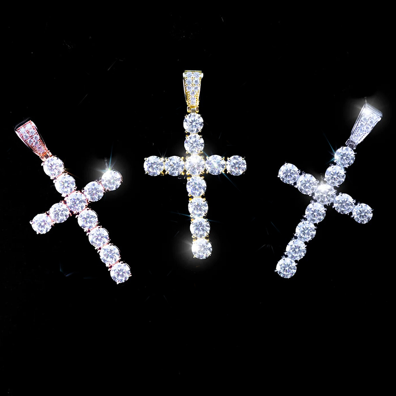 8.8ctw S925 Sterling Silver 6mm Moissanite Cross Pendant Iced Out - Image 3
