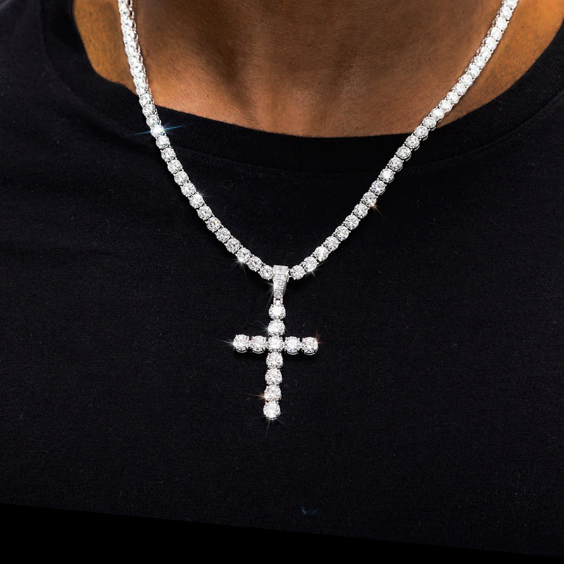 8.8ctw S925 Sterling Silver 6mm Moissanite Cross Pendant Iced Out - Image 5