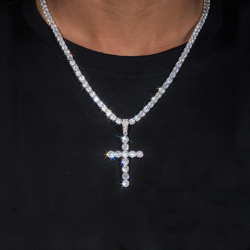 8.8ctw S925 Sterling Silver 6mm Moissanite Cross Pendant Iced Out - Image 6